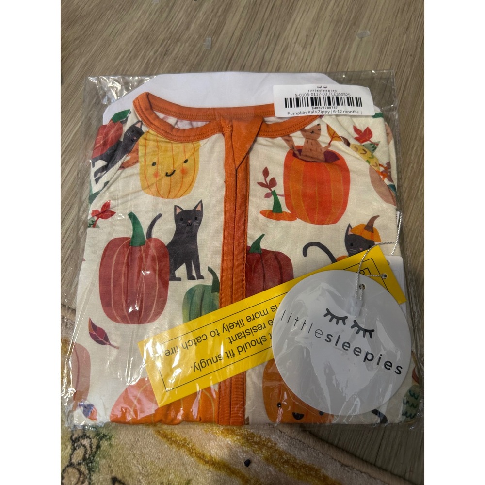 Little Sleepies Pumpkin Pals Zippy 6-12 Months Bamboo Halloween Cat NIB